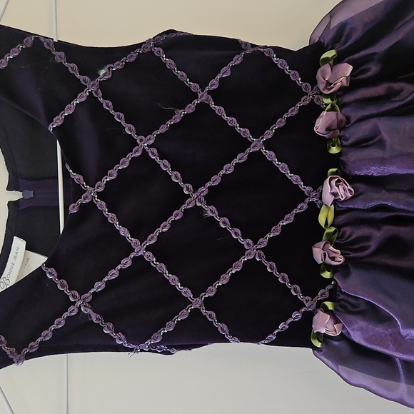 BONNIE JEAN Purple Floral Velvet Chiffon Formal Dress - Picture 3 of 12